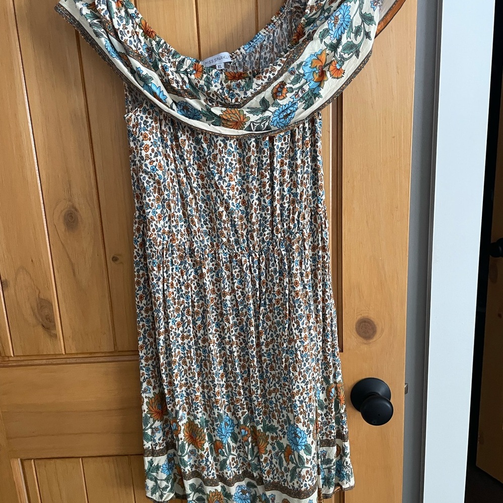 Brown and Blue One Shoulder Sundress with Cowl Neck